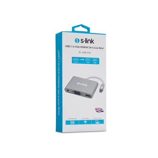 S-Link Sl-Usb-C58 Usb3.1 Metal To Vga+Hdmı4K-2K+3.(250.10.10.0270)