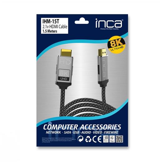 Inca Ihm-15T 1.5Mt 2.0  Altın Uç Örgülü Kablo Hdmı To Hdmı Kablo 8K 2.1V ( 7680 × 4320 8K)(250.10.20.0192)