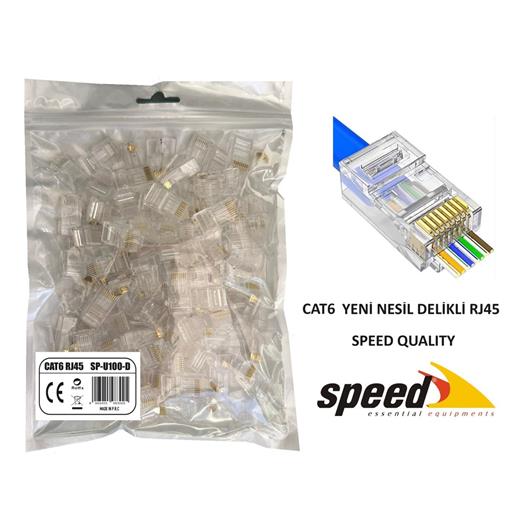 Speed Sp-U100 D Cat6 100 Adet Rj45 Konnektör Delikli Yeni Nesil(250.10.50.0375)