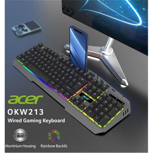 Acer Okw213 Gri Rgb Rainbow Backlit Gaming Keyboard Rainbow (Kablo Uzunluğu 1,5Mt)(300.10.30.0085)