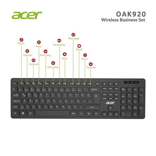 Acer Oak-920 Siyah Kablosuz Klavye 2.4Ghz Caps Lock (Smart Tv- Wifi)(300.10.30.0090)