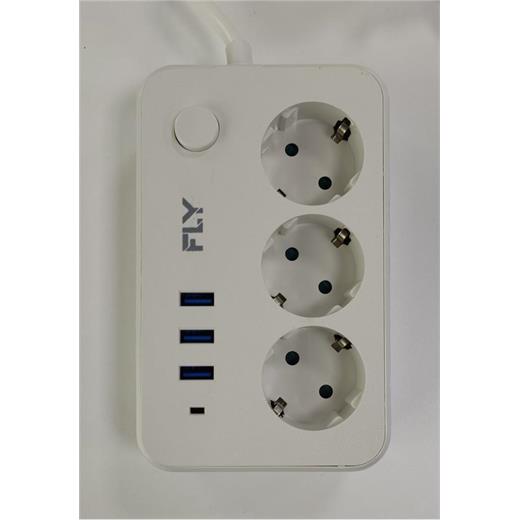 Fly 3406-01 3Lü Anahtarlı 2.1A 3Usb Şarj Çıkışı 2Mt Anahtarlı  Akım Korumalı Priz Çocuk Koruması(400.70.20.0157)