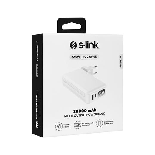 S-Link G225 20000Mah Lightning+Type-C Kablolu Powerbank Beyaz 5W Prizli Taşınabilir Pil Şarj Cihazı(420.60.10.0188)