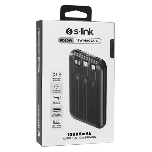 S-Link P135 10000Mah 15W Magsafe Dahili Kablo Siyah Gizli Led Taşınabilir Pil Şarj Cihazı Power(420.60.10.0203)