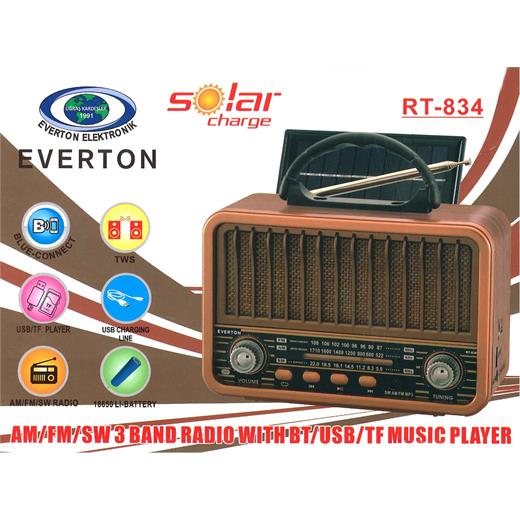 Everton Rt-834 Bluetooth Radyo-Tf Card-Usb-Kumandalı Nostaljik Radyo Solar Güneş Panelli(550.20.20.0122)