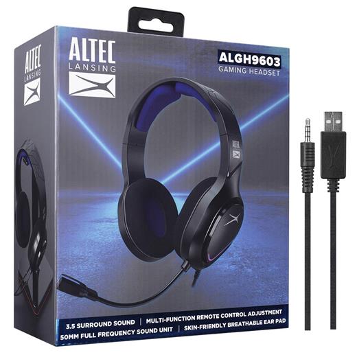 Altec Lansing Algh9603 Siyah Ps4-Xbox-Mobil Uyumlu Usb+3.5Mm Mavi Ledli Gaming Mikrofonlu Kulaklık(550.50.10.0101)