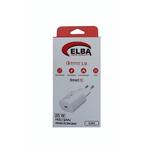 Elba Elb01-25Wpd Beyaz 25W Şarj Kafa Type Usb-C Pd3.0-Qc4.0(Akım Koruma-Hızlı Şarj-Isıya Dayanıklı)(750.60.70.0012)