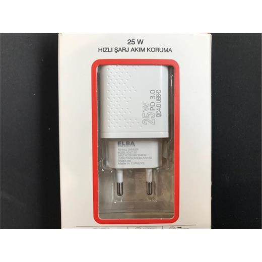 Elba Elb01-25Wpd Beyaz 25W Şarj Kafa Type Usb-C Pd3.0-Qc4.0(Akım Koruma-Hızlı Şarj-Isıya Dayanıklı)(750.60.70.0012)