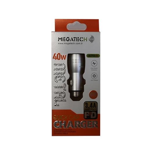 Megatech T05-M24 Re Gri 3.4A 40W Usb Çelik Araç Şarj Aleti (800.15.40.0010)