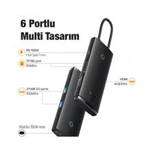 Baseus Wkqx050101 Örgülü Kablo Type-C 6In1 Hub (2Usb 3.0 -Hdmı-Sd-Tf-Type-C)(250.20.20.0128)