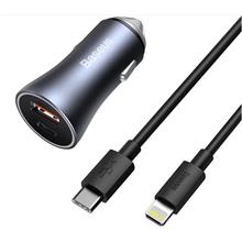 Baseus Golden Connector Pro U+C 40W Type-C To Lightning Kablo Setli Araç İçi Şarj Cihazı Koyu Gri(300.70.40.0114)