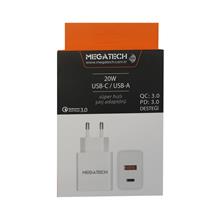 Megatech 20W Beyaz Usb-C Usb-A  Şarj Kafa Qc:3.0-Pd:3.0 (750.50.20.0013)