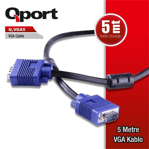Qport Q-Vga5 15Pın Fitreli 5M Erkek Monitör Kablo
