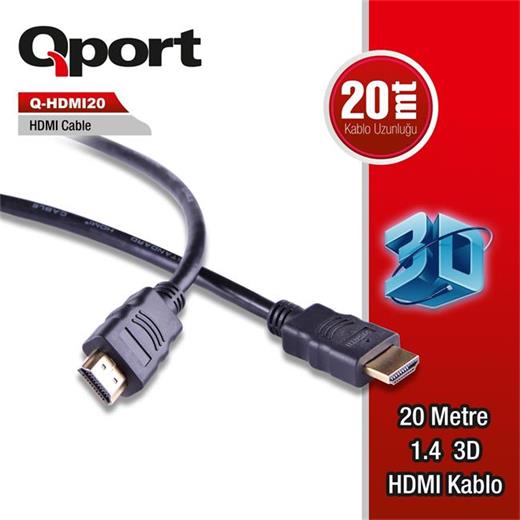 Qport Q-Hdmı20 To Hdmı20 1.4 3D 20M Altn Uçlu Kabl