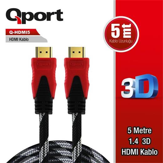Qport Q-Hdmı5 To Hdmı5 1.4 3D 5M Altın Uçlu Kablo