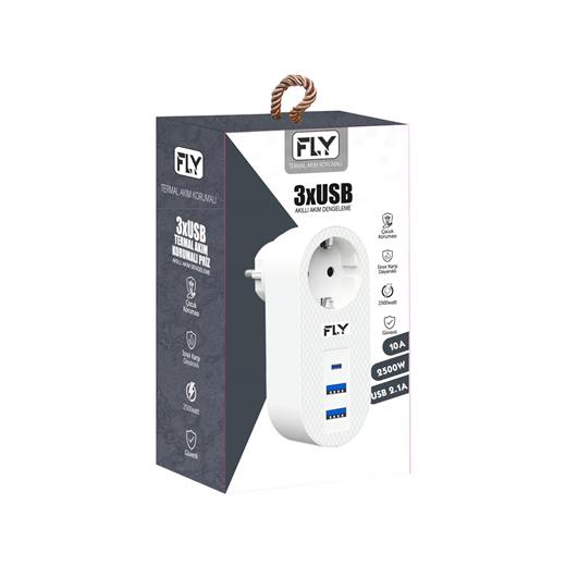 Fly-3400-01 Akım Korumalı.1 Li Priz 2-Usba 1-C Soket 2.1A 10A 2500W(250.10.10.0259)