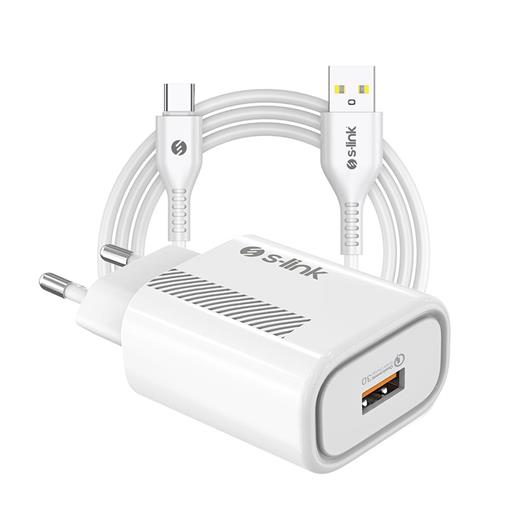 S-Link Sl-Ec40T Type-C Kablolu 5V 2400Ma Beyaz Ev Şarj Adaptörü(250.45.10.0216)