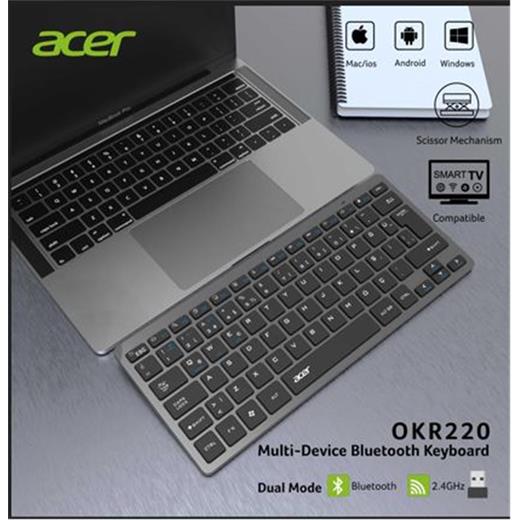 Acer Okr220 Siyah Multidevice Dual Mode 2.4Ghz Bluetooth Klavye (Smart Tv)(Android)(300.10.30.0086)