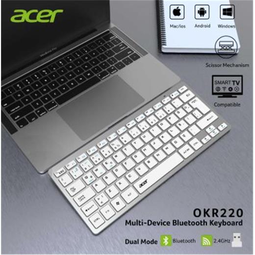 Acer Okr220 Beyaz Multidevice Dual Mode 2.4Ghz Bluetooth Klavye (Smart Tv)(Android)(300.10.30.0087)