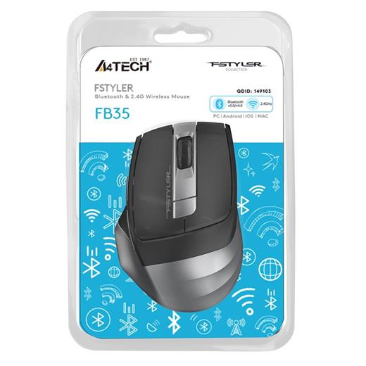 A4 Tech Fb35 Gri Bluetooth+2.4G Nano Kablosuz Optik 2000 Dpi Mouse(300.20.30.0067)