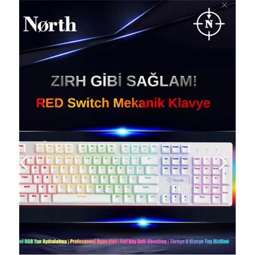 North Shield White Red Switch Türkçe Q Rgb Beyaz Mekanik Gaming Klavye(300.20.30.0168)