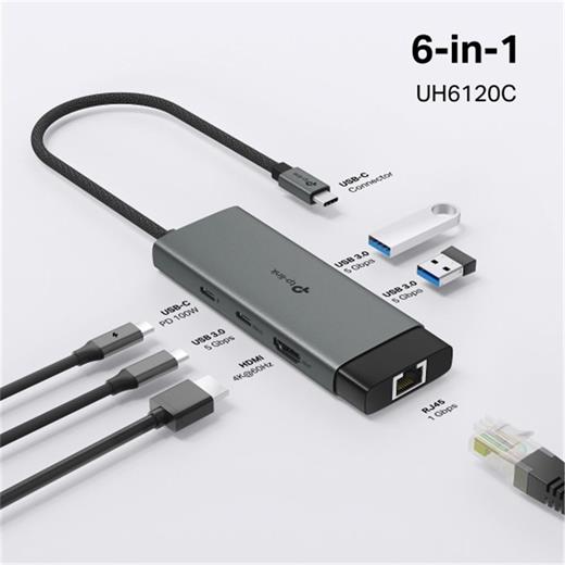 Tp-Link Uh6120C Usb Type C Docking Station 6 Port ( Usb-C Pd + Usb C + Usb 3.0 X2 )(300.40.20.0052)
