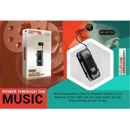 Megatech Mg-Bt102 Clıp-On Makaralı Digital Göstergeli Bluetooth Kablosuz Kulaklık (300.70.40.0209)