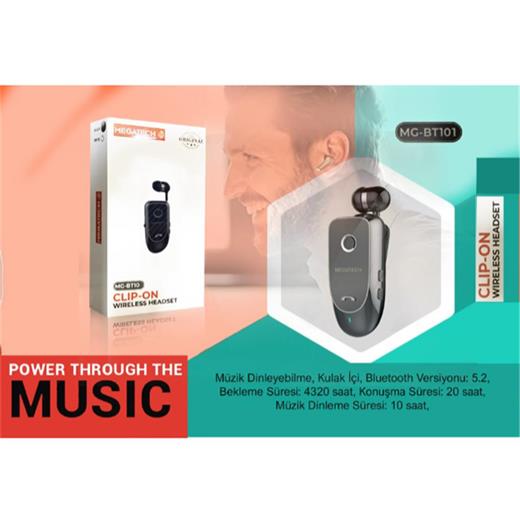Megatech Mg-Bt103 Clıp-On Makaralı Bluetooth Kablosuz Kulaklık (300.70.40.0210)
