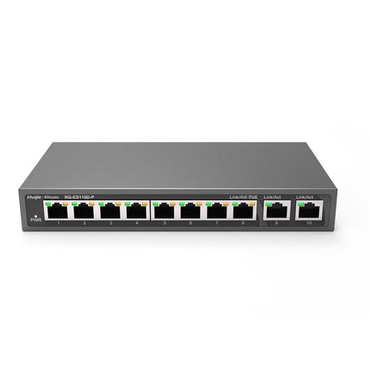 Ruijie-Reyee Rg-Es110D-P 8 Port Poe+ 10-100 Mbps 2 Port 10-100-1000 Mbps Uplink Switch Çelik Kasa(400.40.10.0279)