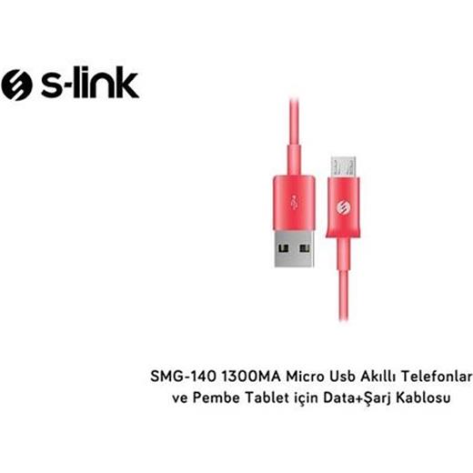 S-Link Smg-140 1.3A Micro Usb Pembe Data+Şarj Kablosu(750.60.25.0131)