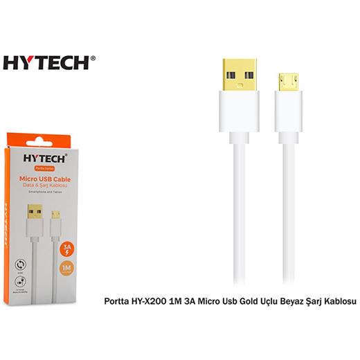 Hytech Portta Hy-X200 1M 3A Micro Usb Gold Uçlu Beyaz Şarj Kablosu(750.60.25.0136)