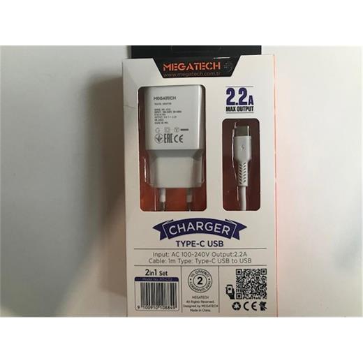 Megatech Mt-Ct2 2.2A 2In1 Typc-E Ev Şarj+Type-C Kablo Hızlı Şarj(750.60.30.0019)