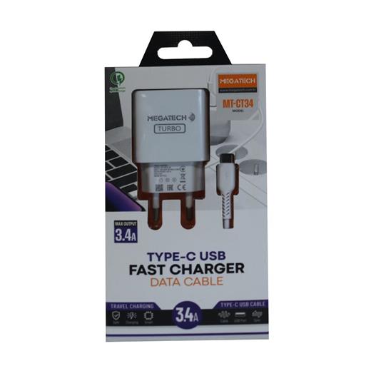 Megatech Cc-03 (Mt-Ct34 )3.4A Type-C Usb Kablo+ Ev Şarj Adaptör Hızlı Şarj(750.60.35.0067)