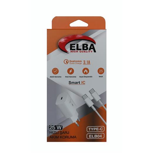 Elba Elb04-Pd-25Wtypc Beyaz 25W Typc-E Ev Şarj Kafa+1Mt Type-C To Type-C Kablo 3.1 Hızlı Şarj(750.60.35.0073)