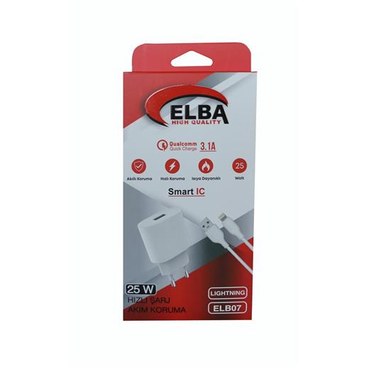 Elba Elb07-Usb-25Wıos Beyaz 25W Usb Ev Şarj Kafa+ Usb 1Mt Lightning Kablo Qc4.0 Hızlı Şarj (750.60.35.0075)