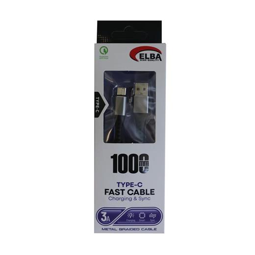 Elba Elb34-Usb Type-C 1Mt 3A Hızlı Şarj Hasırlı Siyah Kablo (750.60.35.0094)