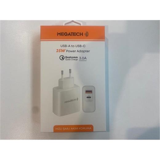 Megatech 25W2  Usb-A To Usb-C 3.0A 25W Ev Şarj Kafa Hızlı Şarj Akım Koruma (750.60.35.0100)