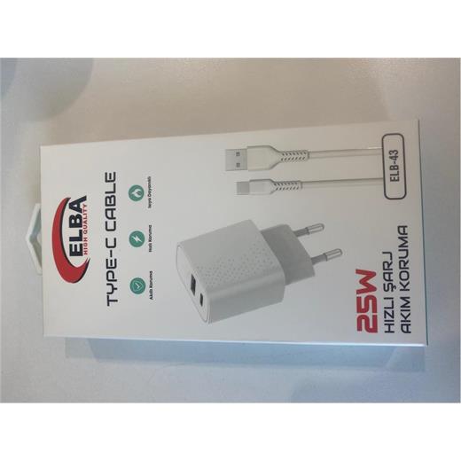 Elba Elb-43 25W 2Li Usb Başlık Type-C Kablolu Set Hızlı Şarj Akım Koruma(750.60.35.0116)