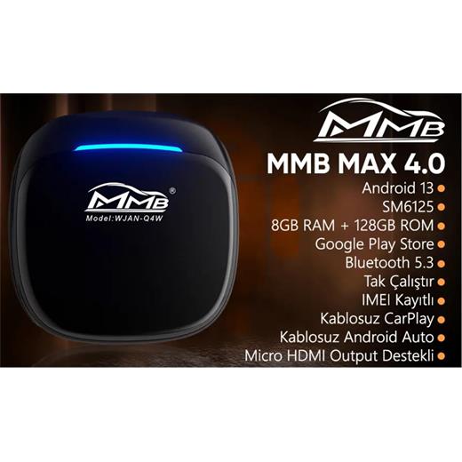 Mmb Max 4.0 Android 13, 8+128Gb, Hdmı Output  Kablosuz-Wireless Carplay(800.15.10.0020)