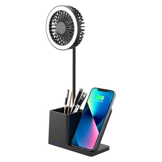 S-Link Sl-M9055 Siyah Typec 10W Kablosuz Şarj Cihazı Fanlı Kalemlikli Masa Lambası(800.30.20.0034)