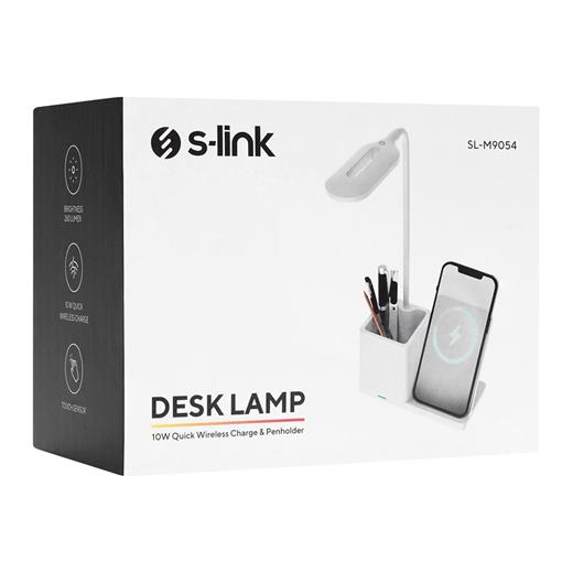 S-Link Sl-M9054 Beyaz Typec 10W Kablosuz Şarj Cihazı Kalemlikli Masa Lambası(800.30.20.0035)