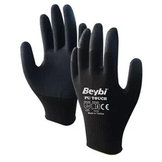 Beybi 10 Beden 12Li Paket  Poliüretan Kaplı Pu Touch Siyah Montaj Eldiven  En388 (3121X)  (800.40.10.0037)