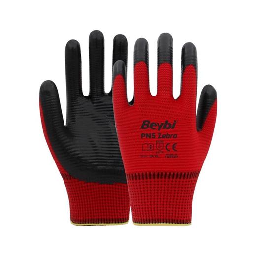 Beybi Nitril Pmk Pn5 Zebra Kırmzı Siyah 9 Beden 12Li Paket(800.40.10.0056)
