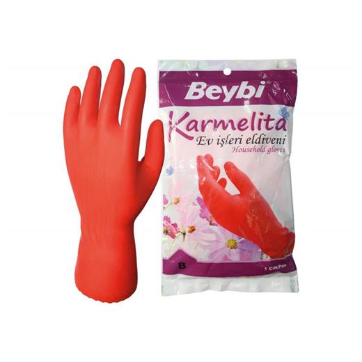 Beybi Karmelita 8 Numara 25Li Paket Bulaşık Eldiveni Gıdaya Uygundur Kaymayı Önleyici Pütürlü (800.40.20.0007)