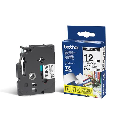Brother Tze-231 12 Mm Beyaz Üzeri Siyah Laminasyonlu Etiket(850.50.40.0100)